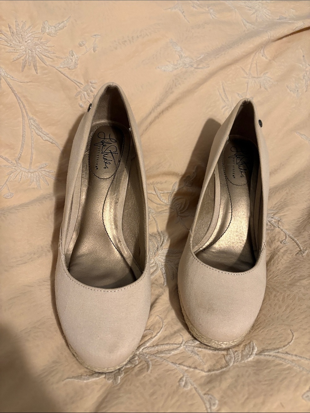 Life Stride Women's Neutral Tan Wedge Espadrilles